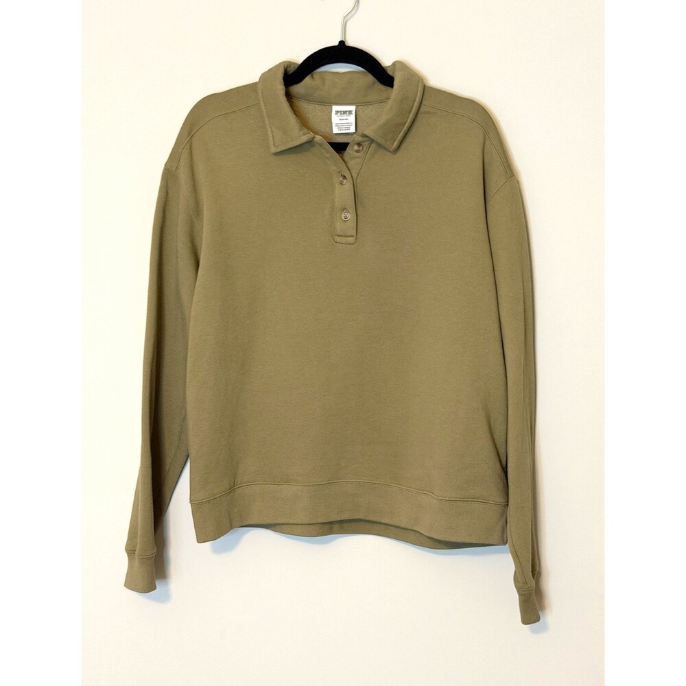 Victoria’s Secret PINK Olive Collared Polo Sweatshirt Medium Pockets
